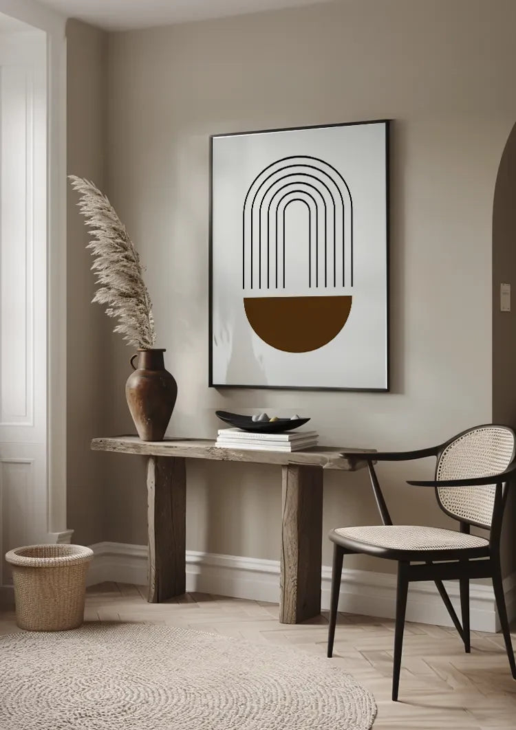 Abstracte Boog Geometrisch Bruin Wit Minimalistisch Modern Schilderij
