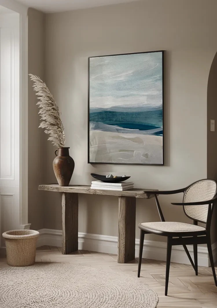 Strand Kust Golven Blauw Zand Impressionistisch Abstract Zee Schilderij