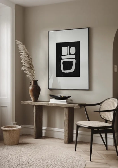 Weiße geometrische Formen, schwarzes, minimalistisches, abstraktes Kunstgemälde