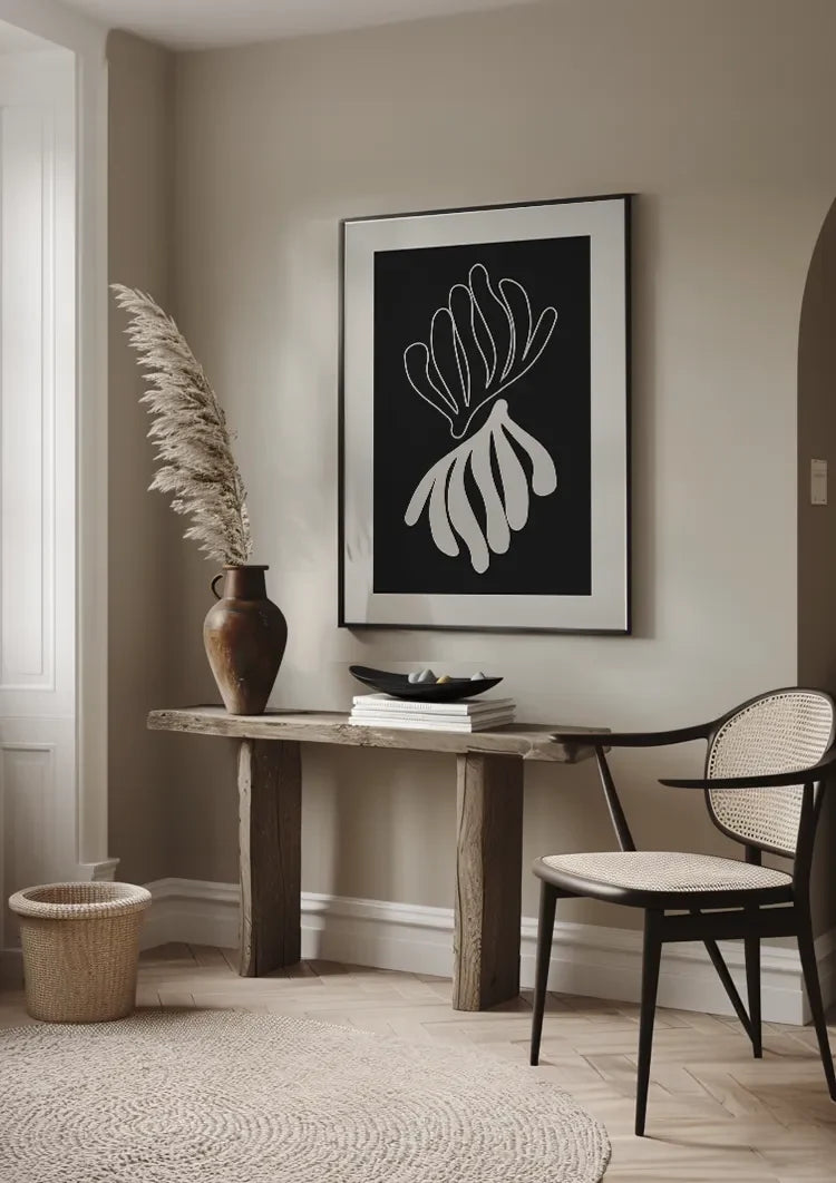 Abstract Coral Shape Black White Filled Shapes Graphic Painting