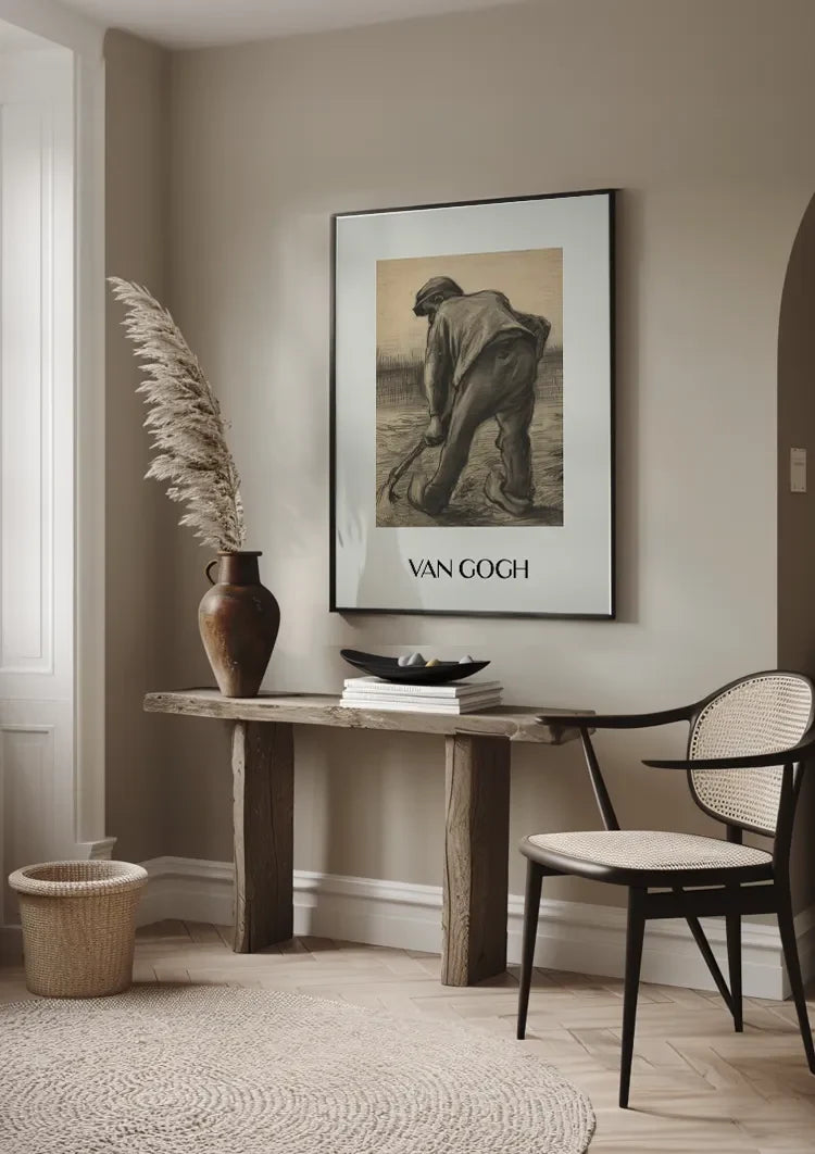 Bauer mit Besen Van Gogh Stil Skizze Beiger Hintergrund Gemälde