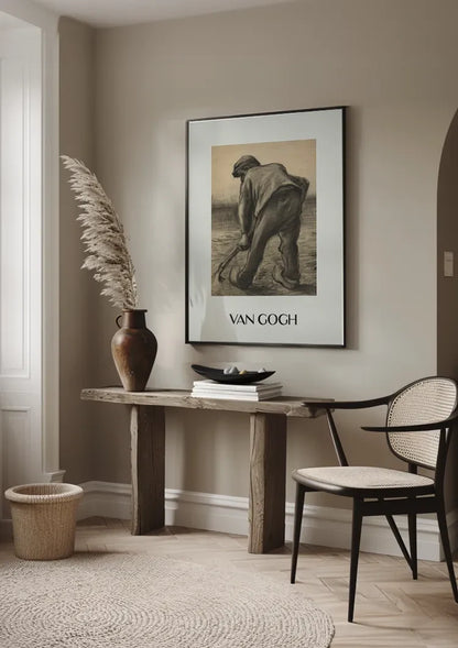 Bauer mit Besen Van Gogh Stil Skizze Beiger Hintergrund Gemälde