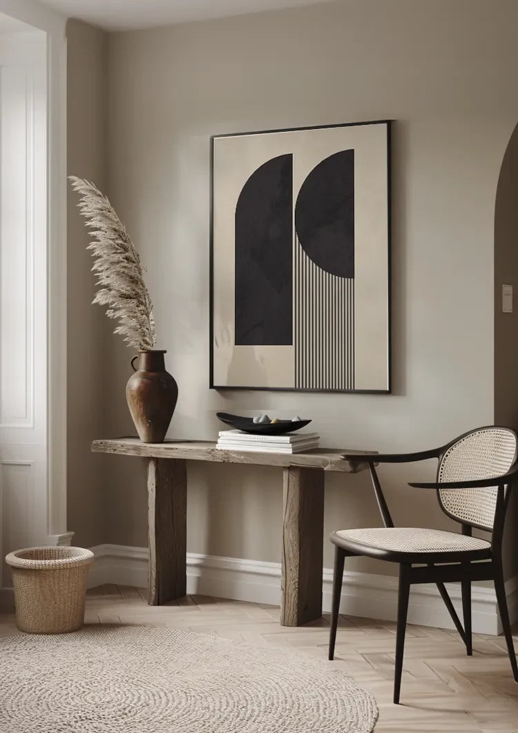 Moderne Abstrakte Geometrische Formen Schwarz Beige Grau Minimalistische Malerei
