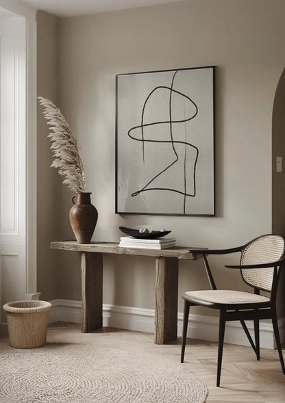 Fließende Linienkunst Abstrakt Beige Hintergrund Minimalistisches Gemälde