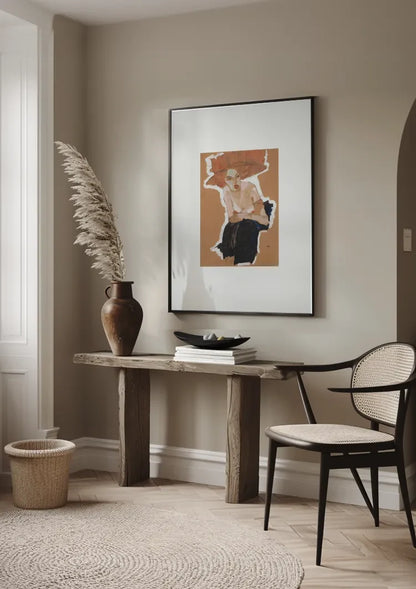 Abstracte Vrouw Met Hoed Oranje Expressief Portret Schilderij