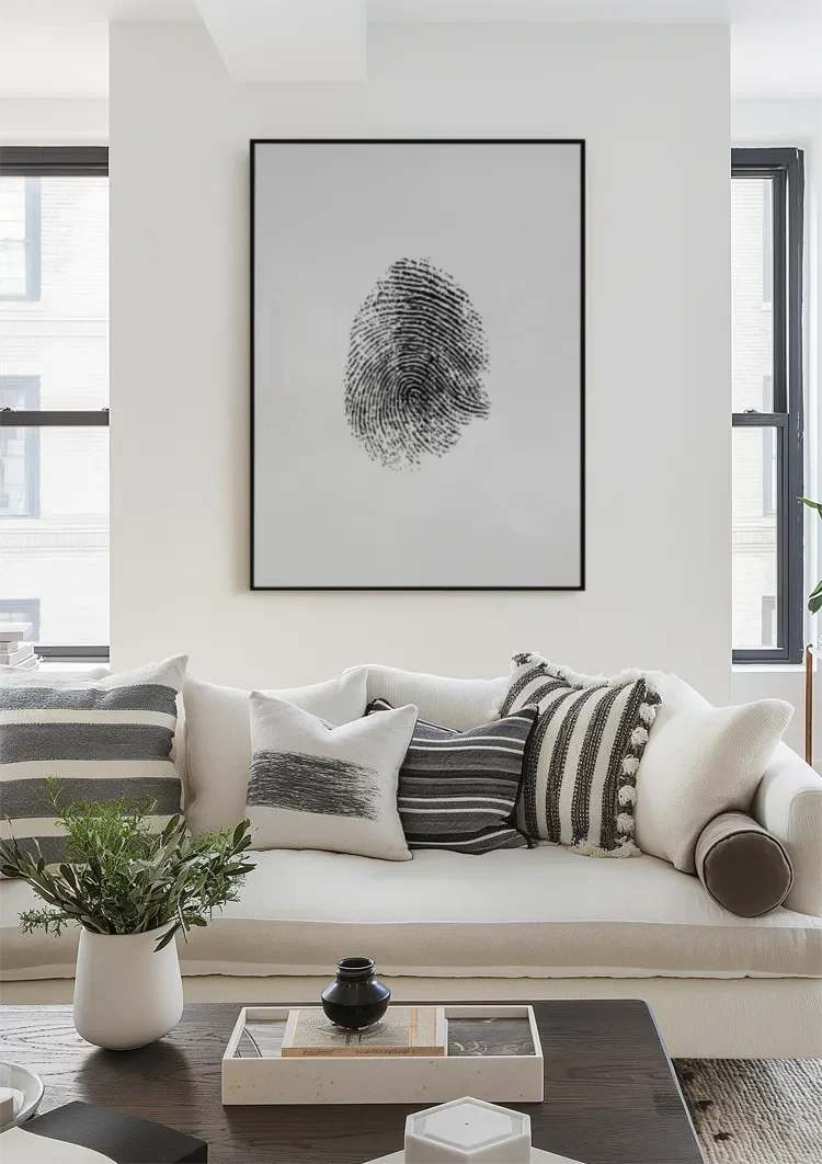 Schwarzer Fingerabdruck Minimalistisch Weiß Modern Abstraktes Gemälde