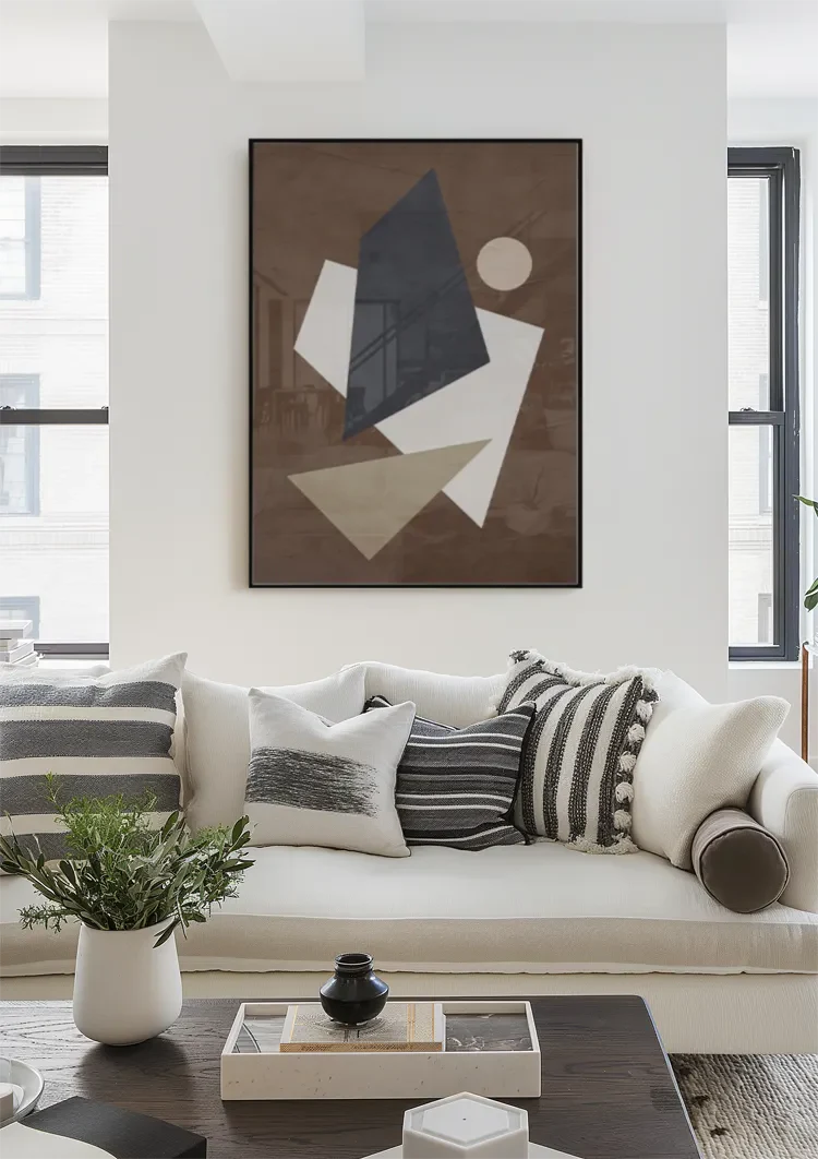 Abstrakte Geometrische Formen Blau Braun Beige Modernes Gemälde