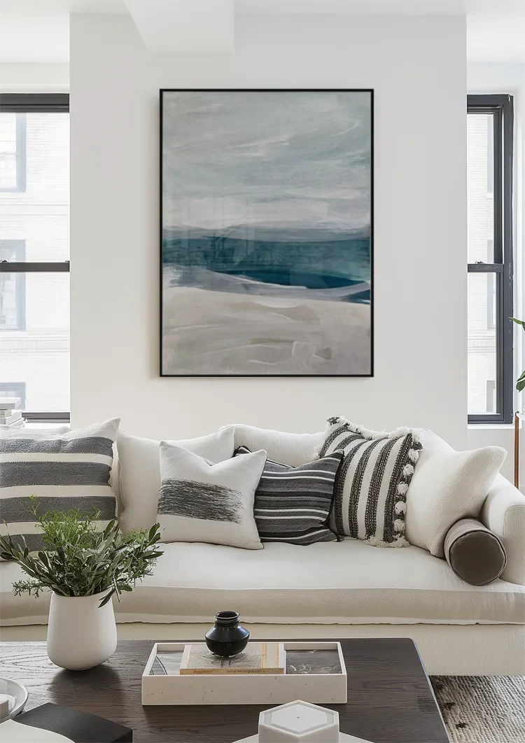 Strand Kust Golven Blauw Zand Impressionistisch Abstract Zee Schilderij