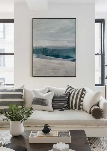 Strand Kust Golven Blauw Zand Impressionistisch Abstract Zee Schilderij