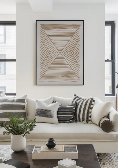 Horizontale Vertikale Linien Gold Beige Geometrisch Minimalistisch Kunst Gemälde