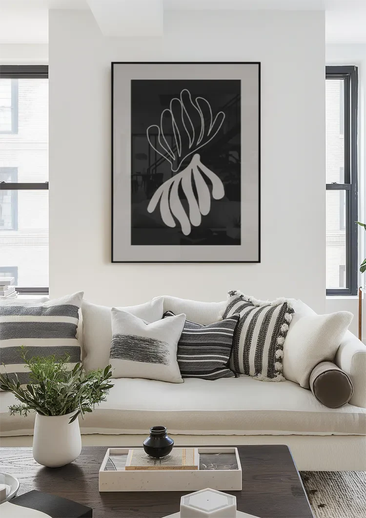 Abstract Coral Shape Black White Filled Shapes Graphic Painting