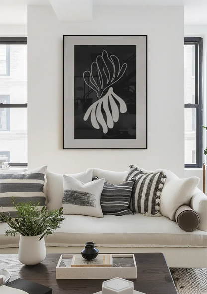 Abstract Coral Shape Black White Filled Shapes Graphic Painting