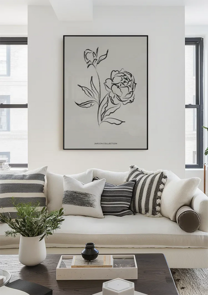 Jardin Collection Schwarze Rose Linienkunst Botanisches Minimalistisches Gemälde