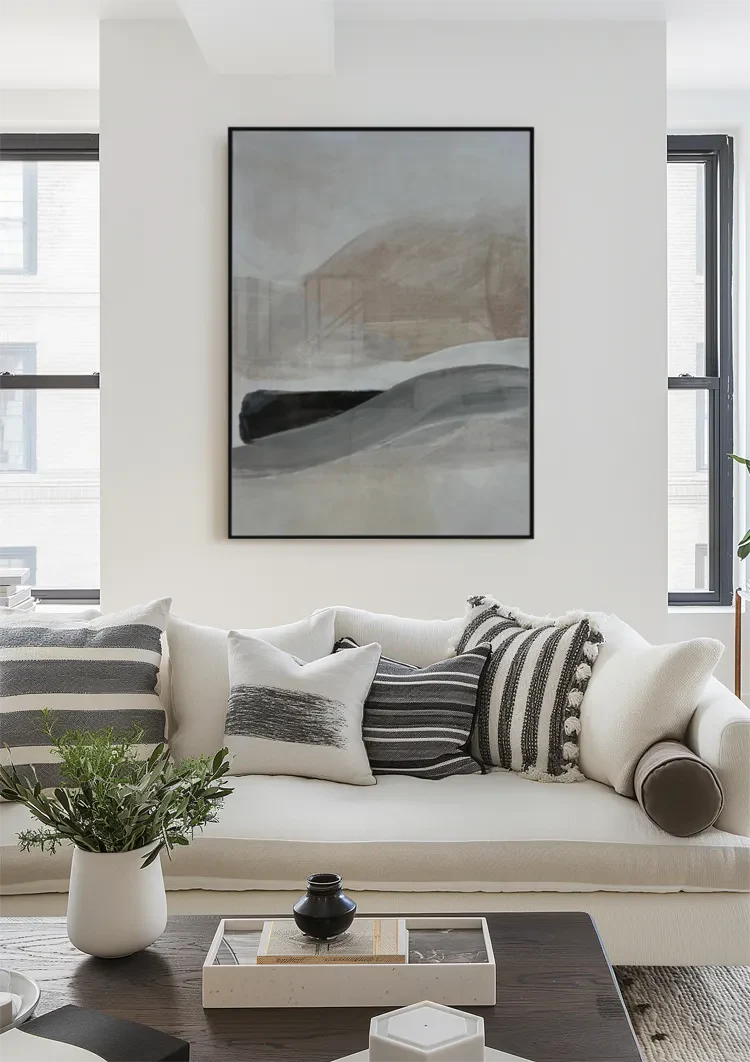 Abstract Wavy Brushstrokes Beige Grey Minimalist Painting