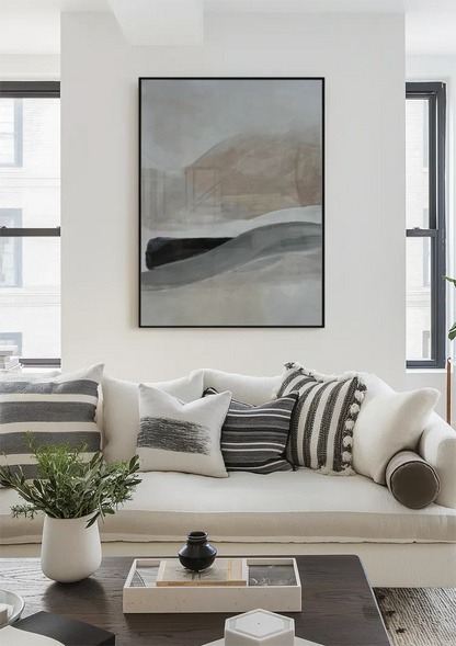 Abstract Wavy Brushstrokes Beige Grey Minimalist Painting