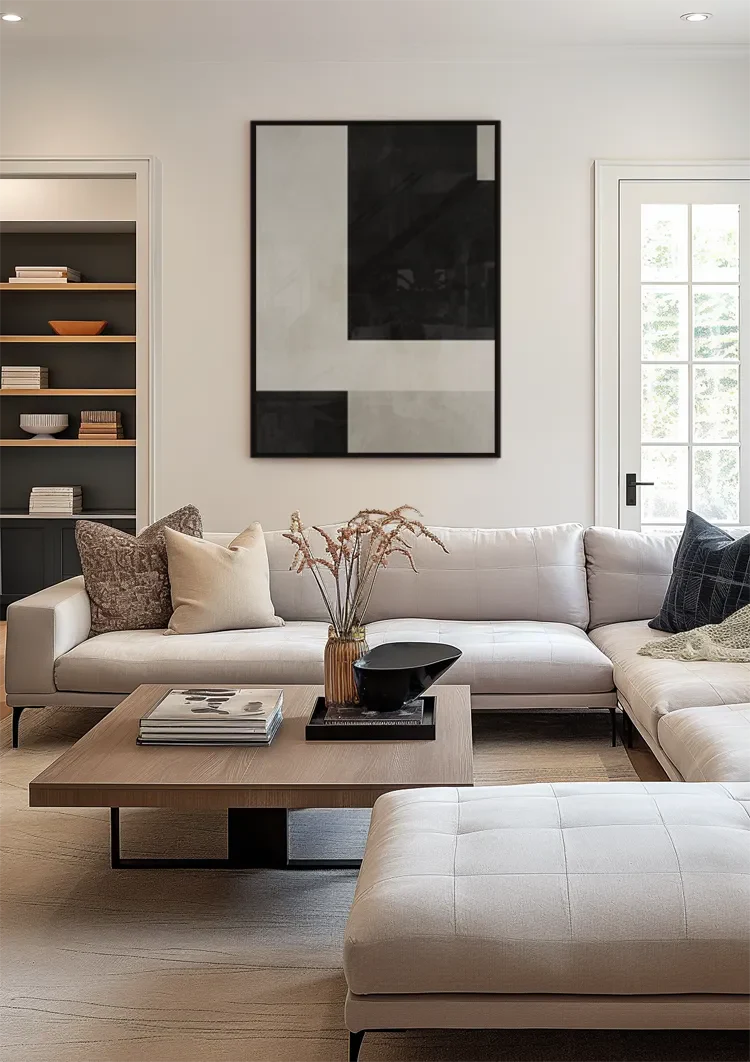 Geometrische Abstrakte Komposition Schwarz Weiß Beige Minimalistisches Gemälde
