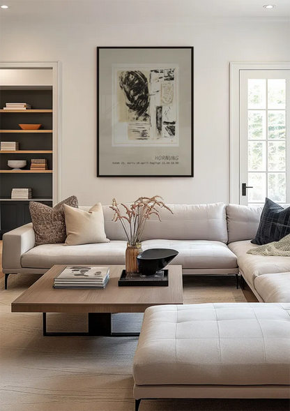 Abstrakt-Expressionistisches Werk mit Text, Beigefarbener Hintergrund, Gemälde