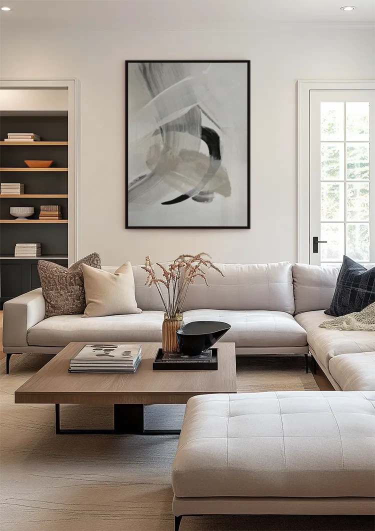 Abstracte Neutrale Penseelstreken Zwart Wit Expressionistisch Schilderij