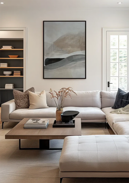 Abstract Wavy Brushstrokes Beige Grey Minimalist Painting