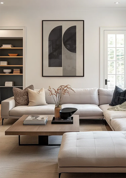 Moderne Abstrakte Geometrische Formen Schwarz Beige Grau Minimalistische Malerei