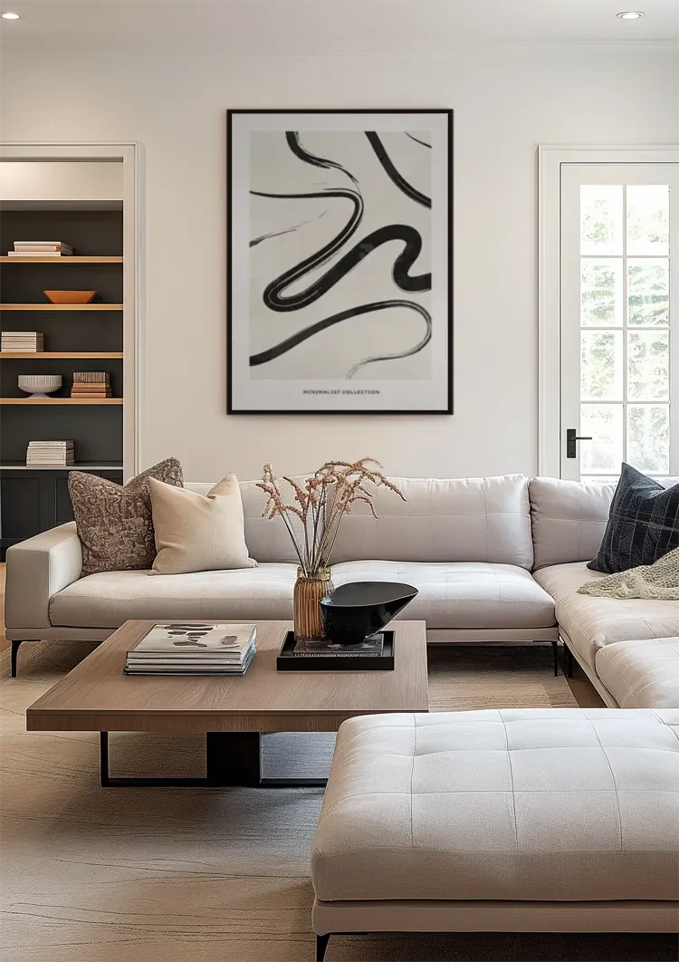 Black Flowing Lines Abstract White Modern Painting