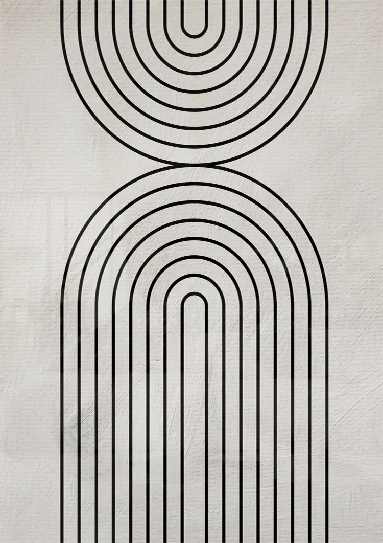 Schwarze Bogenformen Strichzeichnung Geometrisch Minimalistisch Abstrakt Gemälde