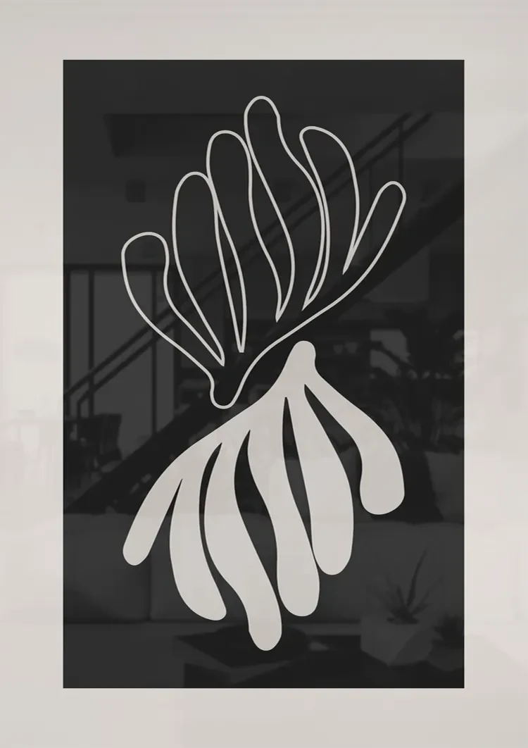 Abstract Coral Shape Black White Filled Shapes Graphic Painting