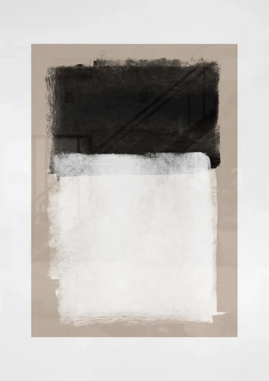 Abstracte kleurvlakken canvas schilderij aan de muur boven het bed in de slaapkamer