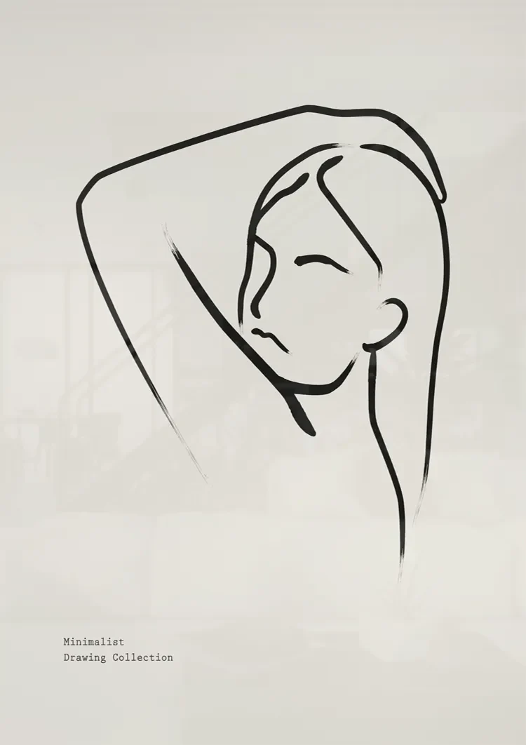 Woman Line Art Arm Up Minimalist Black White Portrait Painting
