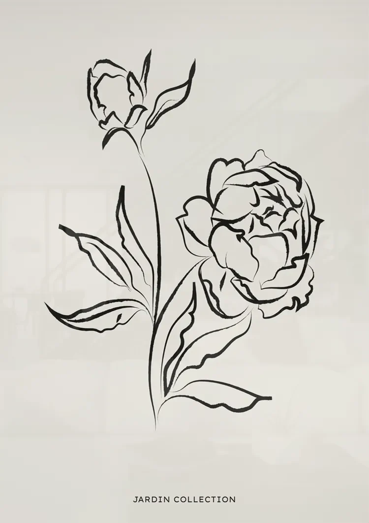 Jardin Collection Schwarze Rose Linienkunst Botanisches Minimalistisches Gemälde