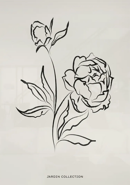 Jardin Collection Schwarze Rose Linienkunst Botanisches Minimalistisches Gemälde