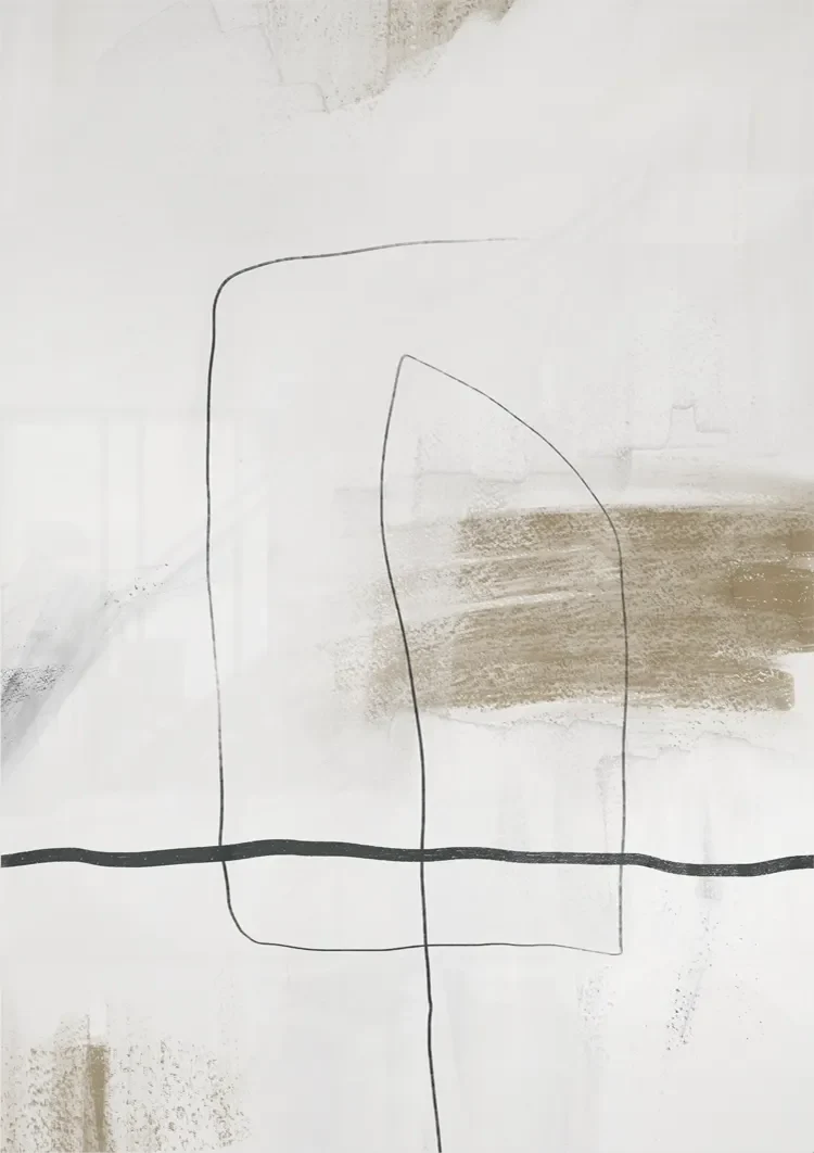 Beige horizontale Pinselstriche Schwarze Linien Abstrakt Minimalistisches Gemälde
