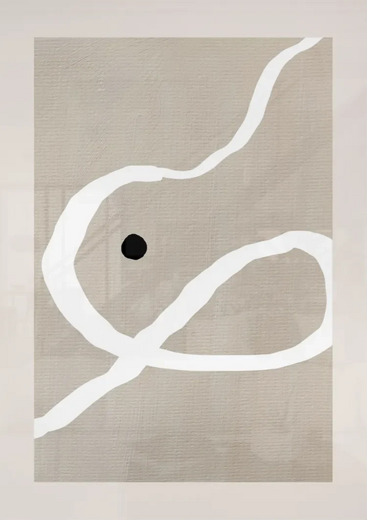 Witte lijn met een zwarte stip canvas schilderij boven het bed in de slaapkamer