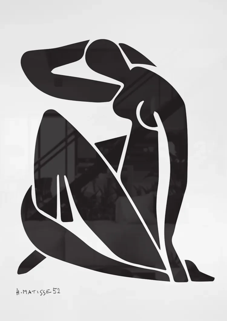 Weibliche Silhouette sitzend Schwarz Weiß Minimalistisch Elegant Gemälde