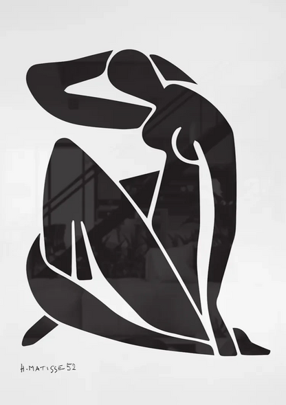Weibliche Silhouette sitzend Schwarz Weiß Minimalistisch Elegant Gemälde