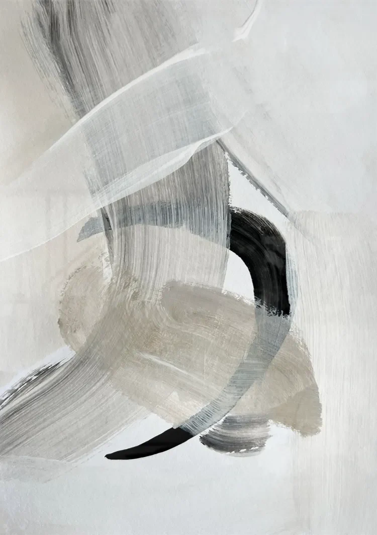 Abstracte Neutrale Penseelstreken Zwart Wit Expressionistisch Schilderij