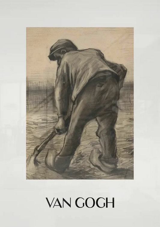 Schetsmatige boer met bezem canvas schilderij aan de muur boven het bed in de slaapkamer