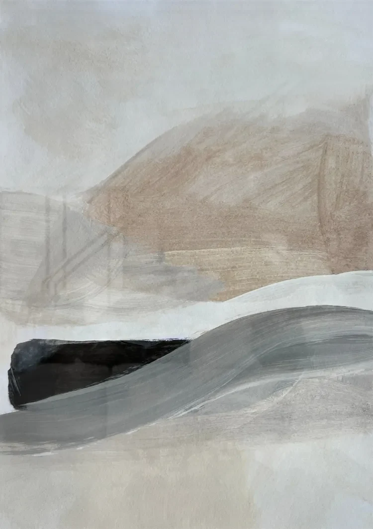 Abstract Wavy Brushstrokes Beige Grey Minimalist Painting