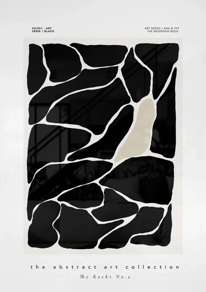 Abstrakte schwarze Felsen, weiße Linien, organisches modernes Gemälde