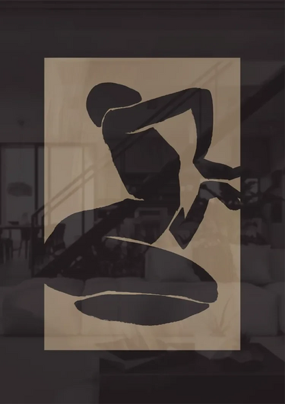 Black Silhouette Female Figure Kneeling Matisse Style Beige Painting