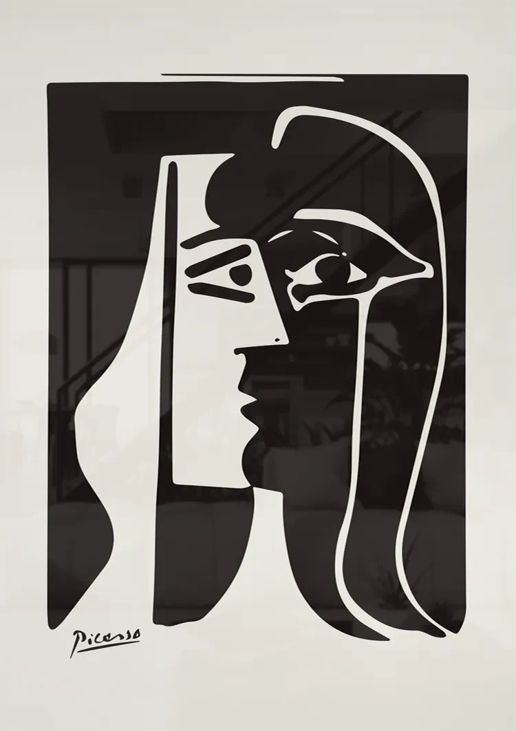 Picasso Kubistisch Zwart Wit Gezicht Portret Schilderij