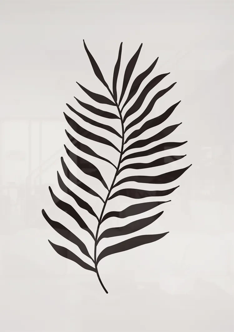 Zwart Palmblad Botanisch Minimalistisch Beige Achtergrond Schilderij
