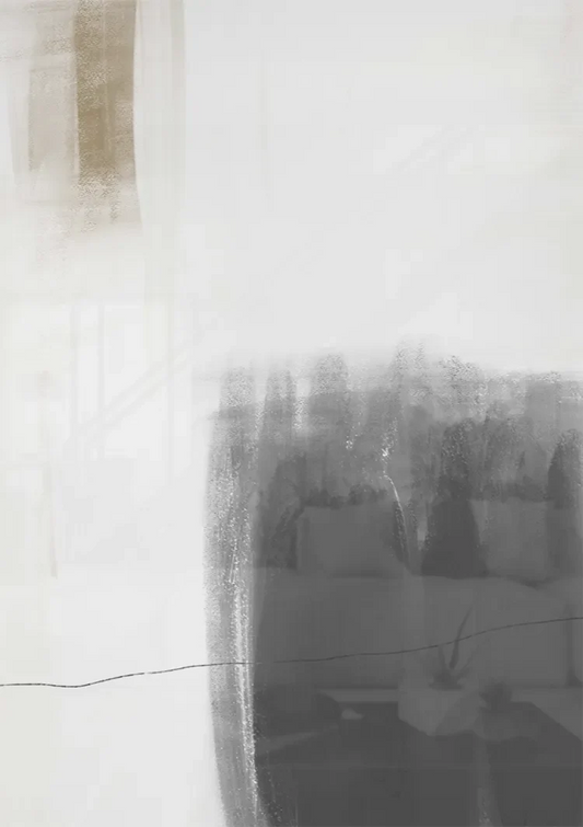 Abstract in grijs canvas schilderij aan de muur boven het bed in de slaapkamer