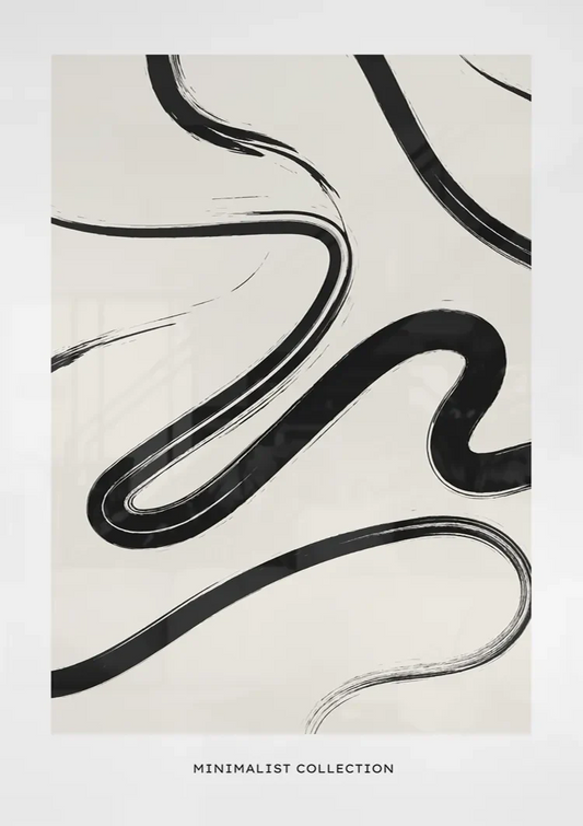 Abstracte zwarte lijnen canvas schilderij aan de muur boven het bed in de slaapkamer