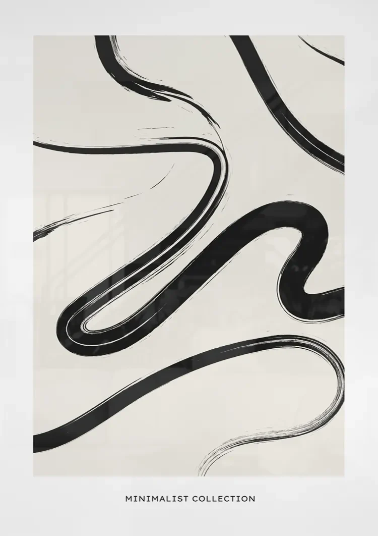 Black Flowing Lines Abstract White Modern Painting