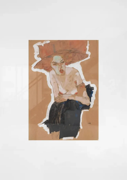 Abstracte Vrouw Met Hoed Oranje Expressief Portret Schilderij