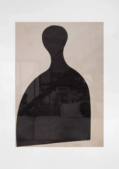 Schwarze Bauernfigur Silhouette Beiger Hintergrund Grafisches Minimalistisches Gemälde