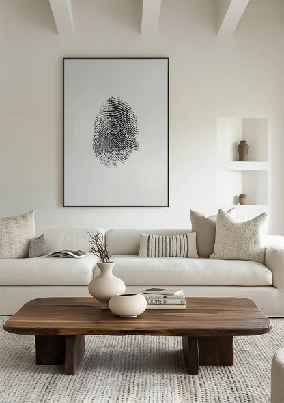 Schwarzer Fingerabdruck Minimalistisch Weiß Modern Abstraktes Gemälde