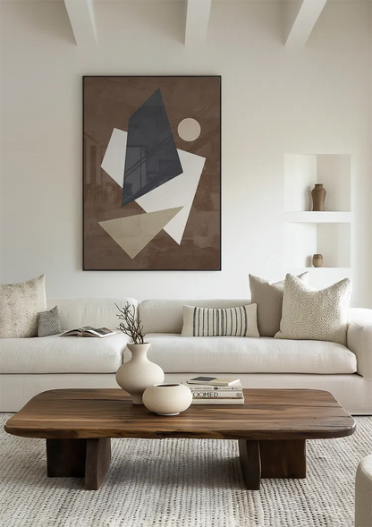 Abstrakte Geometrische Formen Blau Braun Beige Modernes Gemälde