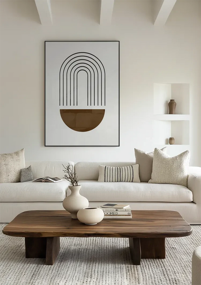 Abstracte Boog Geometrisch Bruin Wit Minimalistisch Modern Schilderij